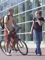 Students talking outside of driscoll