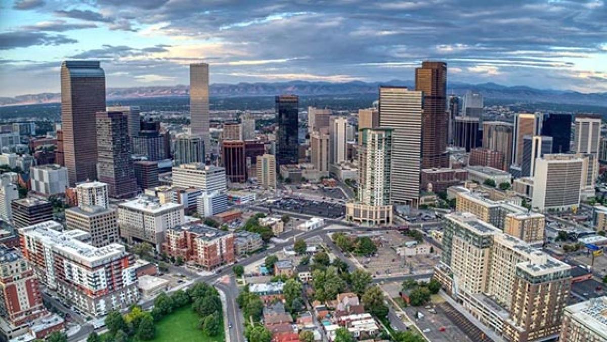 aerial view of Denver's skyline