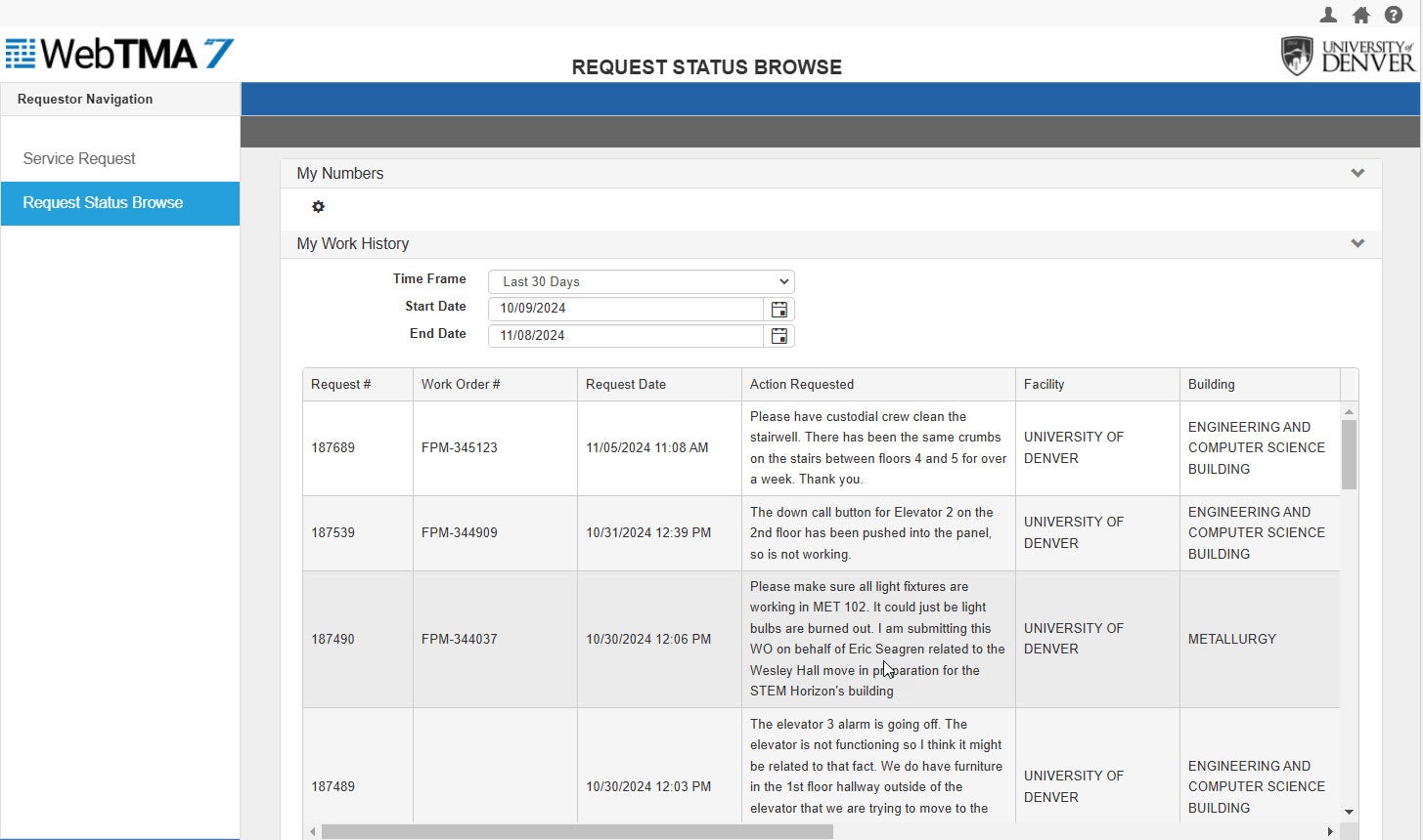 Checking Your Facilities Work Order Request Status