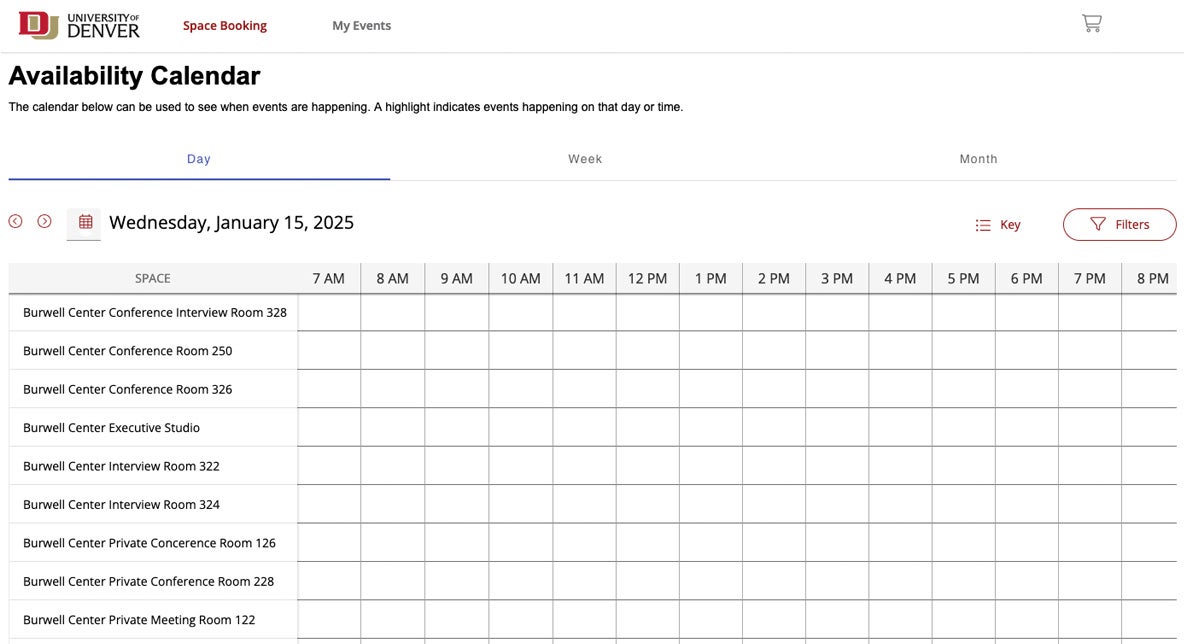 screenshot of availability calendar