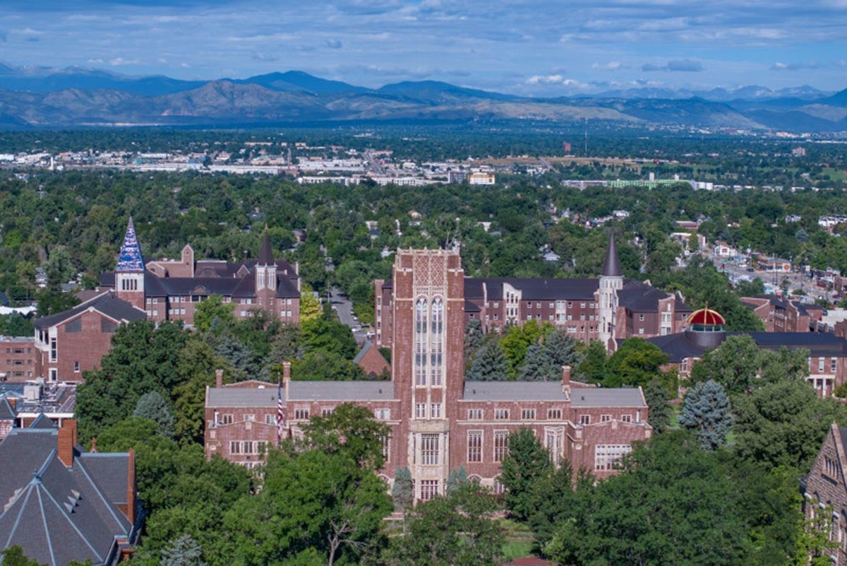 aerial view of DU campus