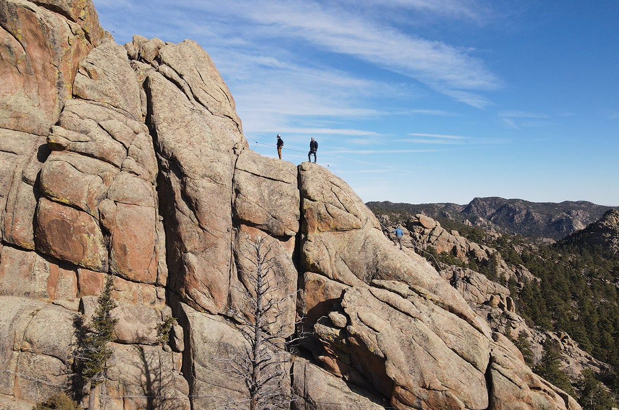 Climbers traverse a ridge at the Kennedy Mountain Campus