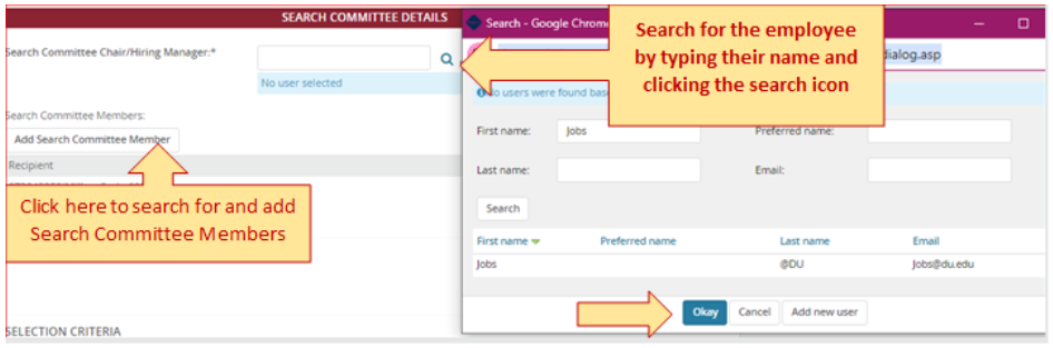search committee details search committee details