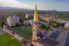 The University of Denver campus at sunset.