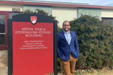 Professor Kareem El Damanhoury stands outside the MFJS building.