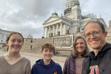 The Wilson family in front of the University of Helsinki.