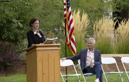 Provost Mary Clark reads from a banned book at a Constitution Day Event