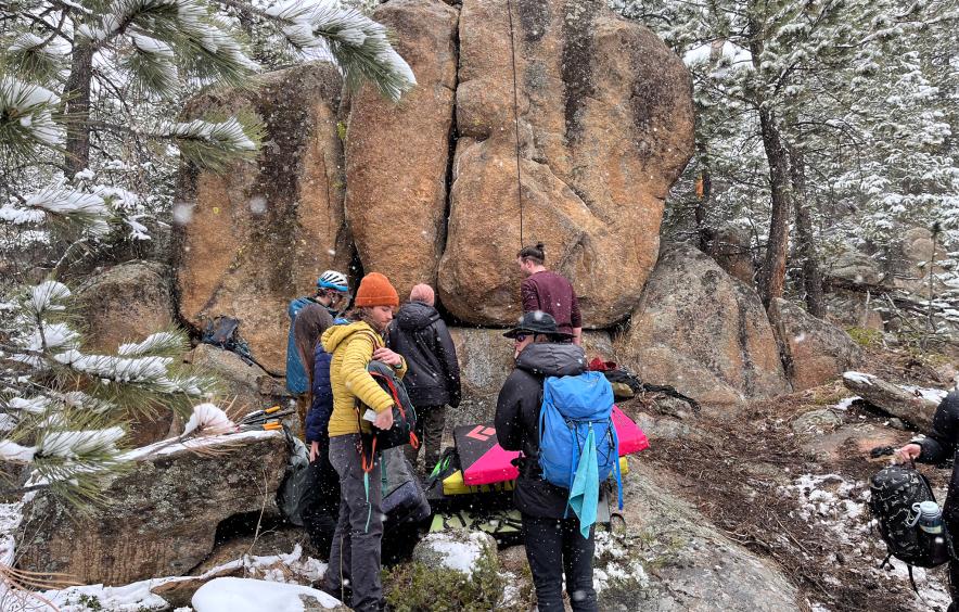 students preparing for hands on training in the snow