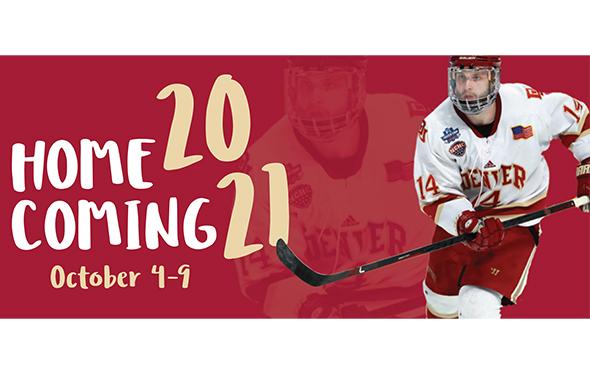 homecoming 2021 graphic with hockey player