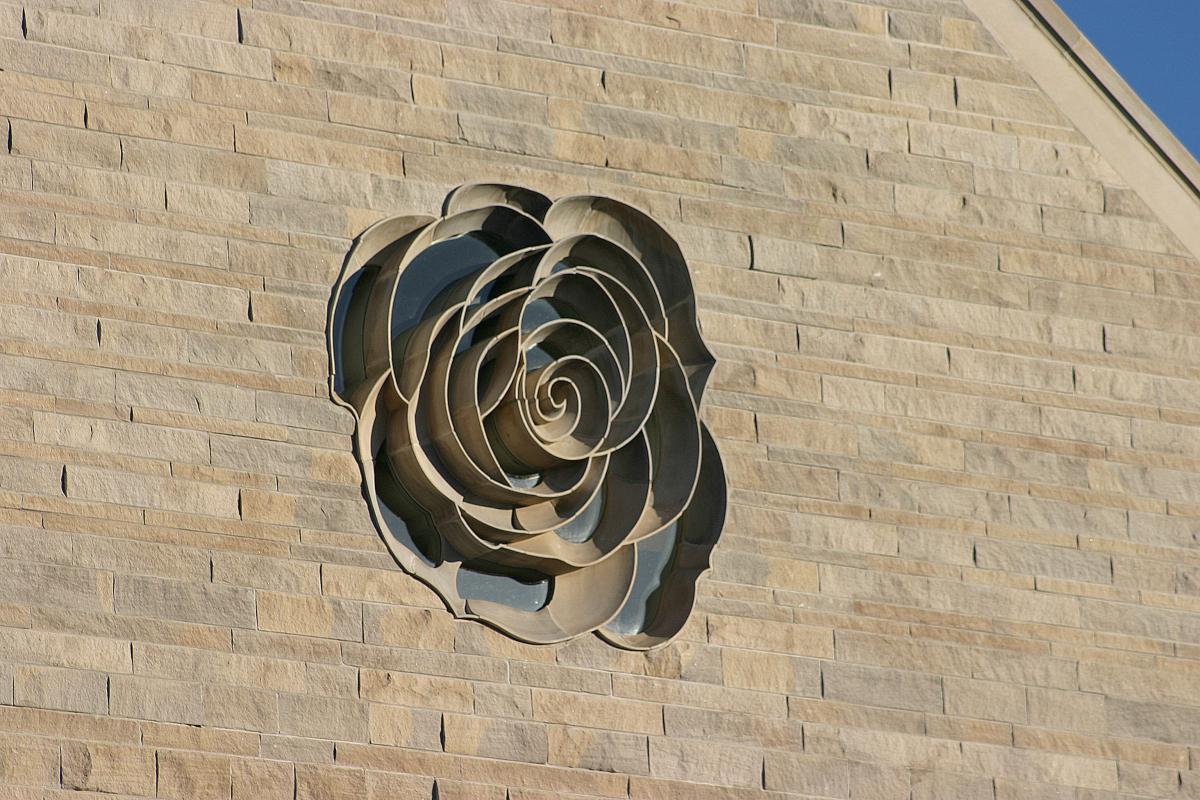 The Newman Center's famous rose.