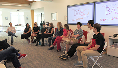 The 2024 BASE Camp cohort sits for a panel discussion at the Final Pitch