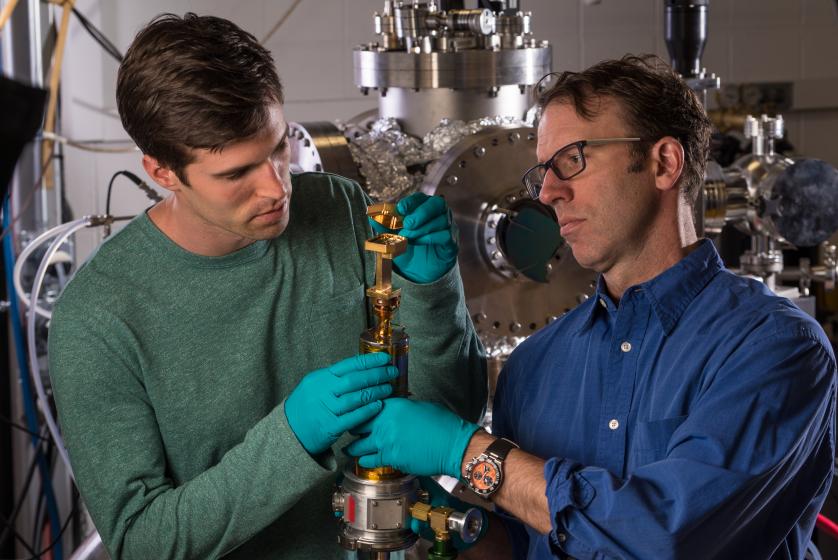Prof. Barry Zink and Graduate Student Devin Wesenberg Work in the DU Physics Lab